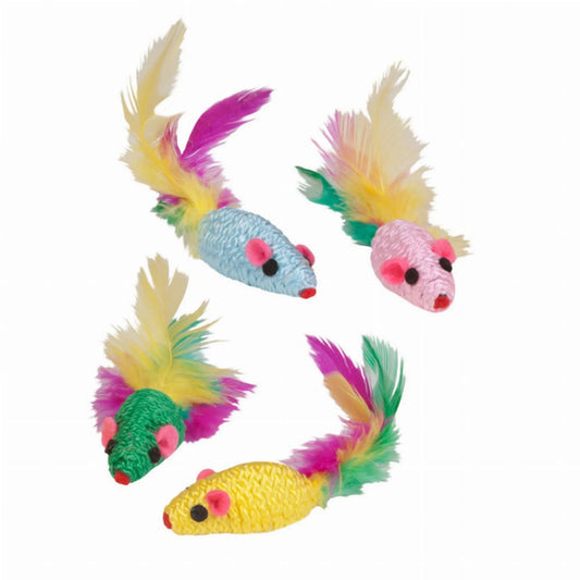 {{ KB Feather Mouse Rattlers 4Pk }} dog and cat toy from ZoomieGood.