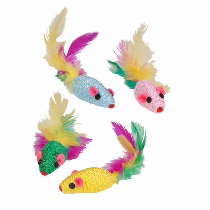 {{ KB Feather Mouse Rattlers 4Pk }} dog and cat toy from ZoomieGood.