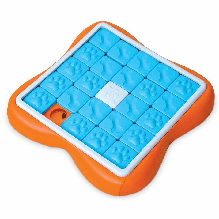 {{ Nina Ottosson Challenge Slider Interactive Treat Dog Puzzle Toy Blue/Orange Level 3 }} dog and cat toy from ZoomieGood.