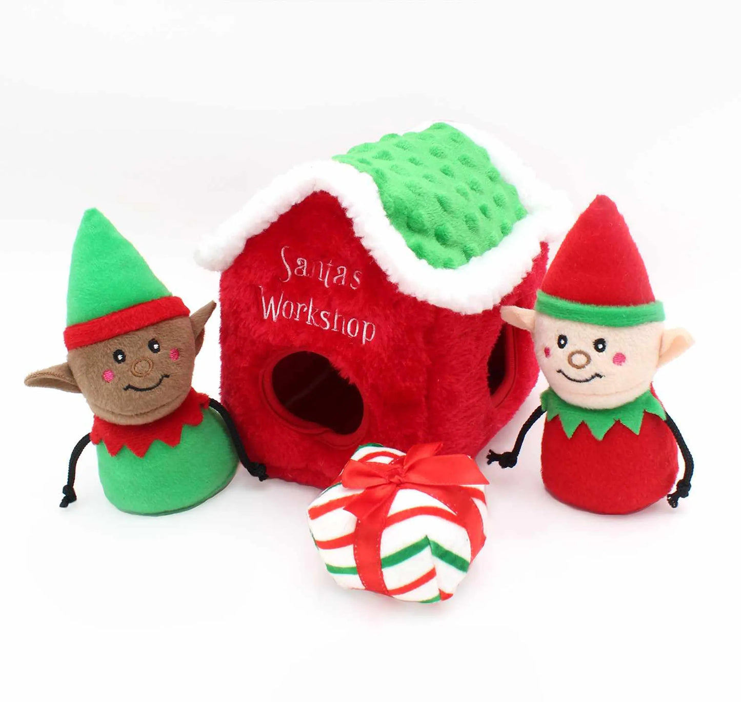 {{ ZippyPaws Holiday Burrow(TM) Santa's Workshop Plush Dog Toy }} dog and cat toy from ZoomieGood.