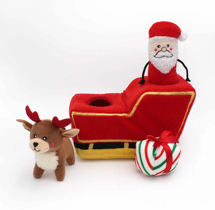 {{ ZippyPaws Holiday Burrow(TM) Santa's Sleigh Plush Dog Toy }} dog and cat toy from ZoomieGood.