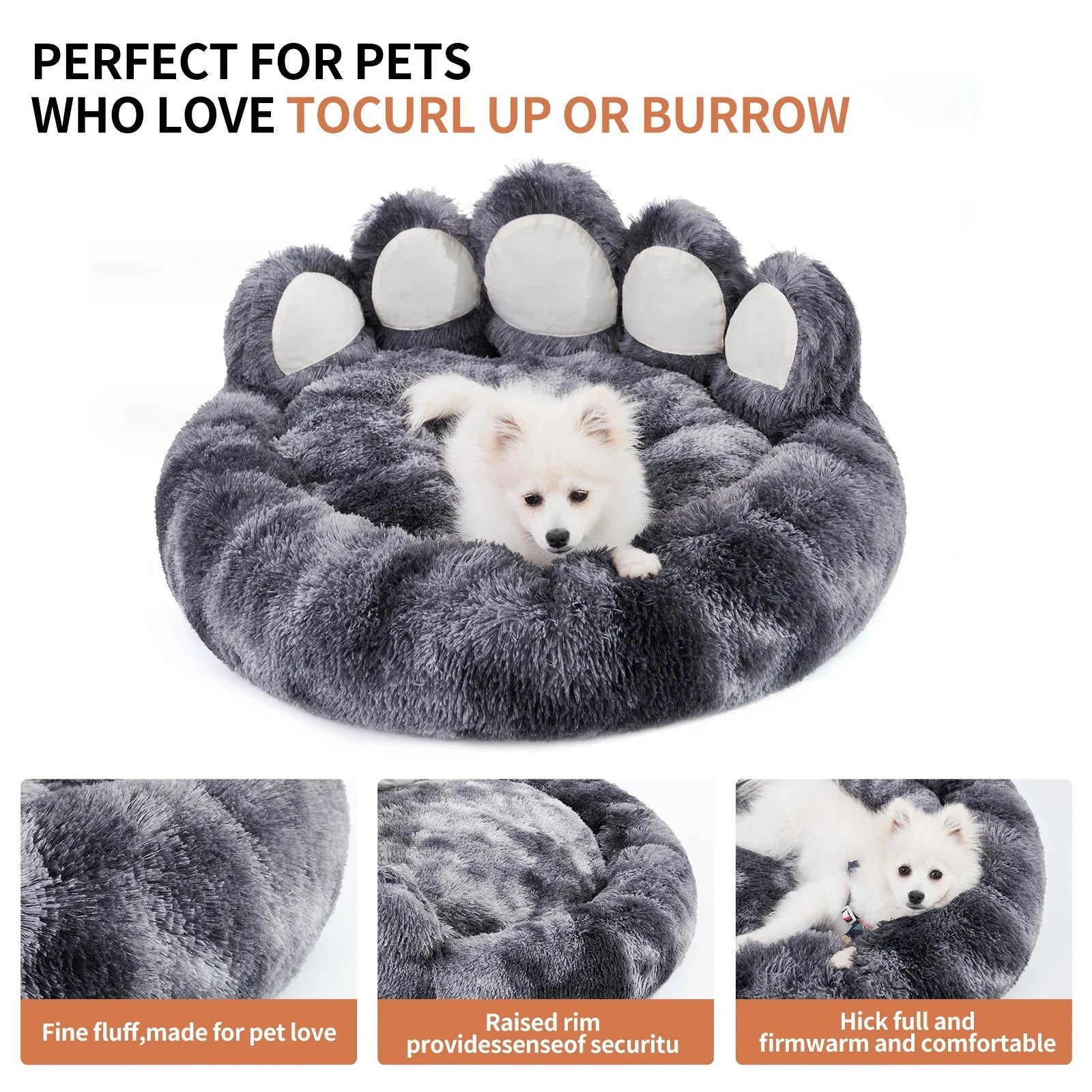 Calming Dog Bed Cozy Paw-Shaped Calming Dog Bed – Fluffy & Washable