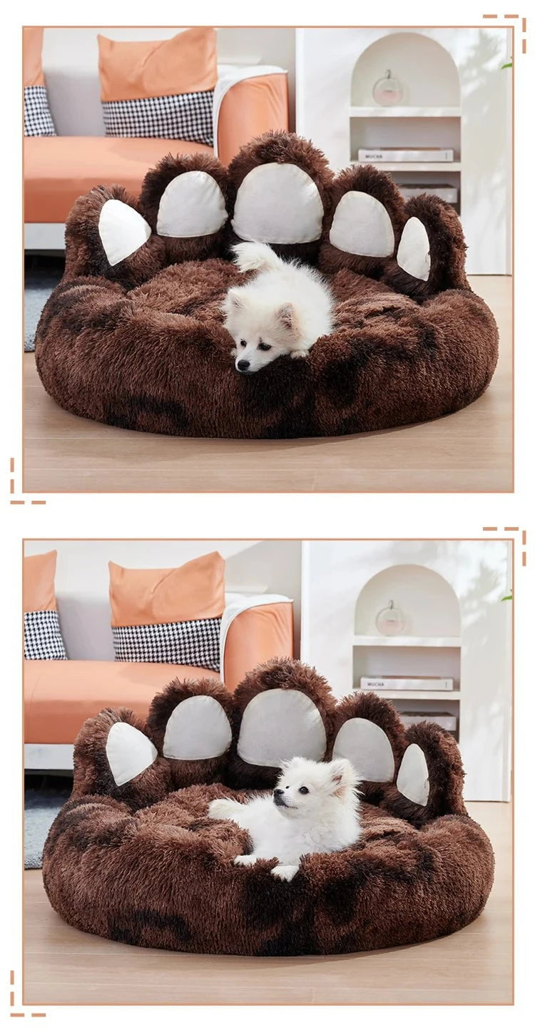 Calming Dog Bed Cozy Paw-Shaped Calming Dog Bed – Fluffy & Washable