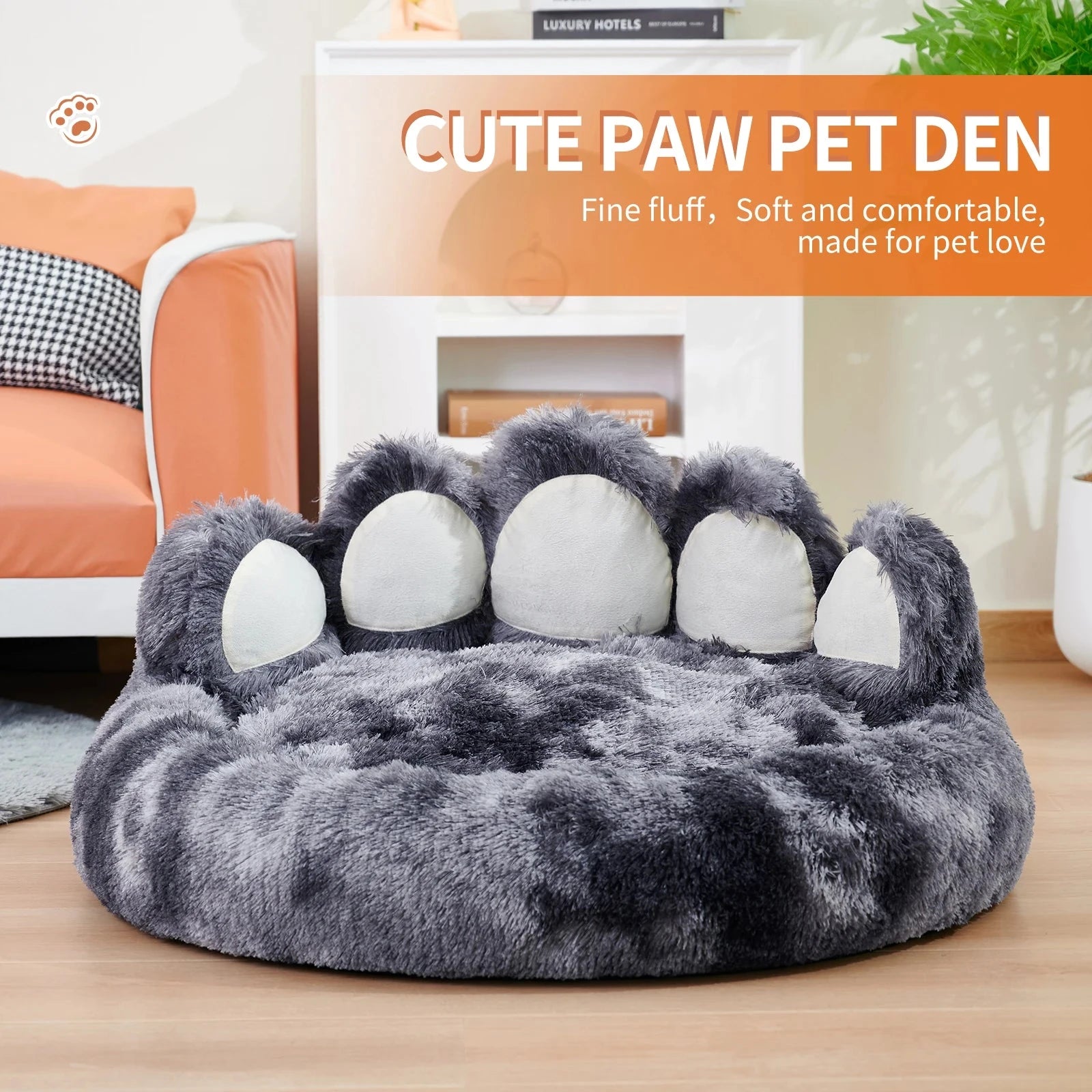Calming Dog Bed Cozy Paw-Shaped Calming Dog Bed – Fluffy & Washable