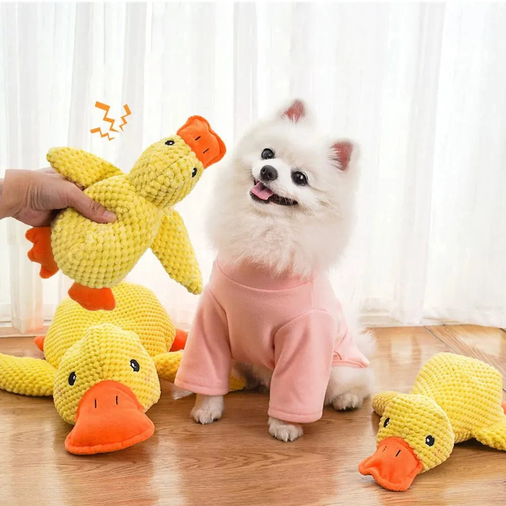 Dog Calming Toy Dog Calming Duck Toy – Plush Squeaky Chew Buddy