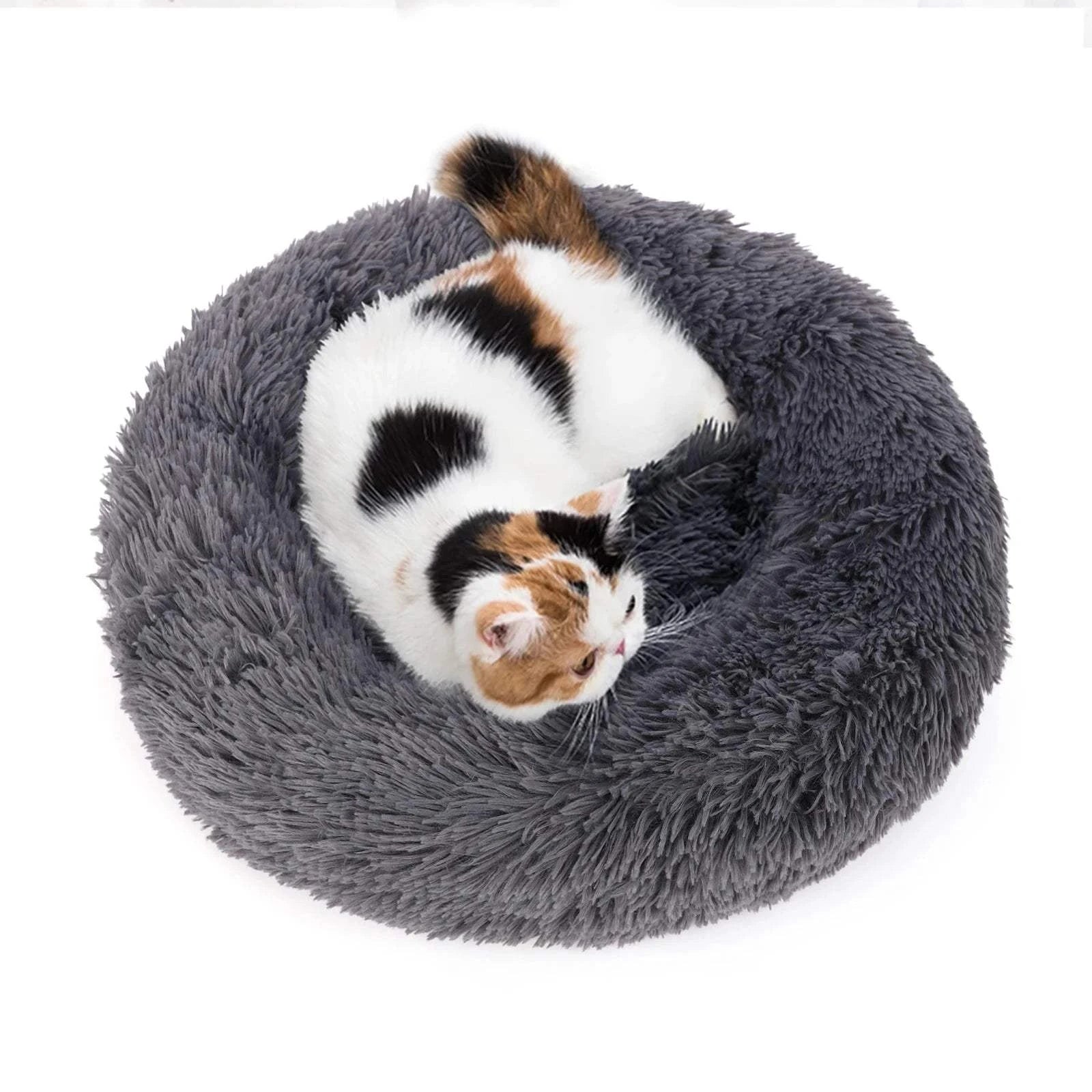 Donut Dog Bed GRAY / 80cm / United States Fluffy Donut Dog Bed – Calming & Washable Nest
