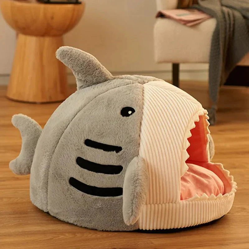 Plush Pet Bed Luxury Plush Shark Pet Bed – Soft & Cozy Nest for Small Pets