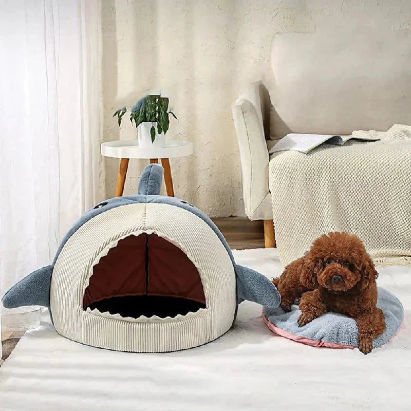 Plush Pet Bed Luxury Plush Shark Pet Bed – Soft & Cozy Nest for Small Pets