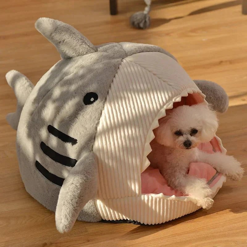 Plush Pet Bed Luxury Plush Shark Pet Bed – Soft & Cozy Nest for Small Pets