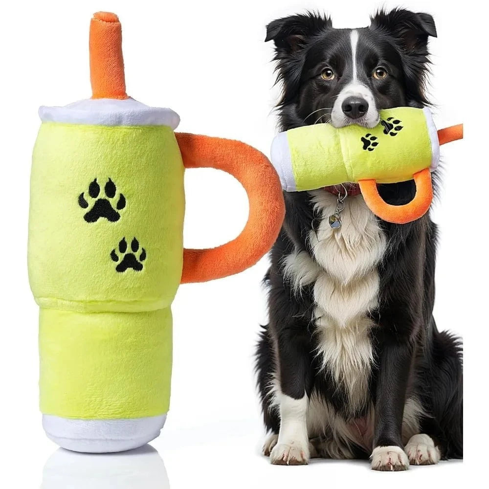 Squeaky Plush Dog Toy yellow-1pc / United States Squeaky Plush Dog Toy – Paw Cup Chew Fun